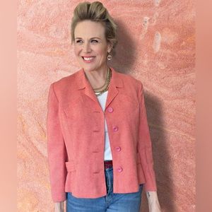 Mid Century Davidow Coral Red And Pink Striped Wool Box Jacket